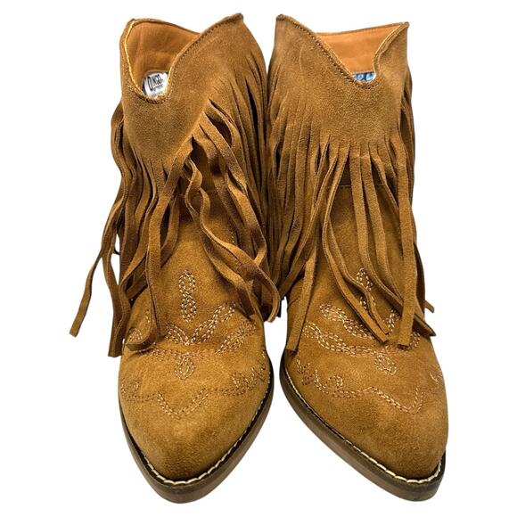 Dingo Women's Tangles Western Booties 8M Camel Brown Suede Fringe Cowgirl NEW - Picture 3 of 8